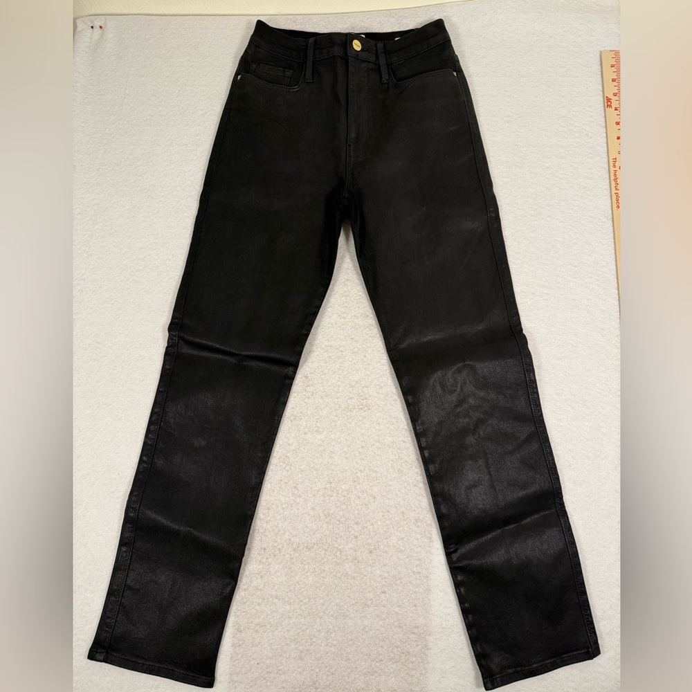 Frame Denim Le Sylvie Slender Straight Black Croc Coated